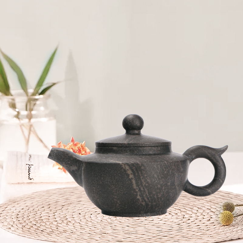 冰碛岩豹纹揉光扁腹壶大容量泡茶壶